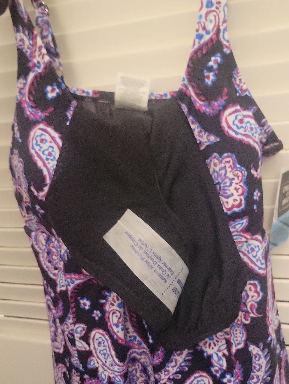 New With Tags Swim Solutions Black Swim Dress with Purple & Pink Paisley - Picture 6 of 6